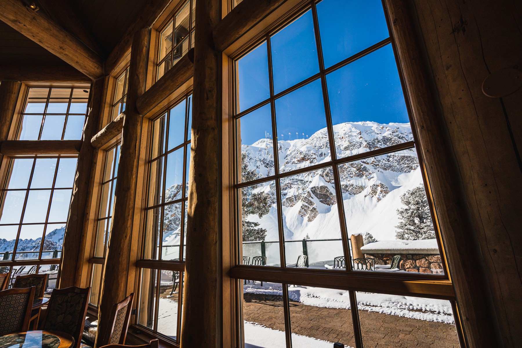The views from inside the John Paul Lodge, Snowbasin.