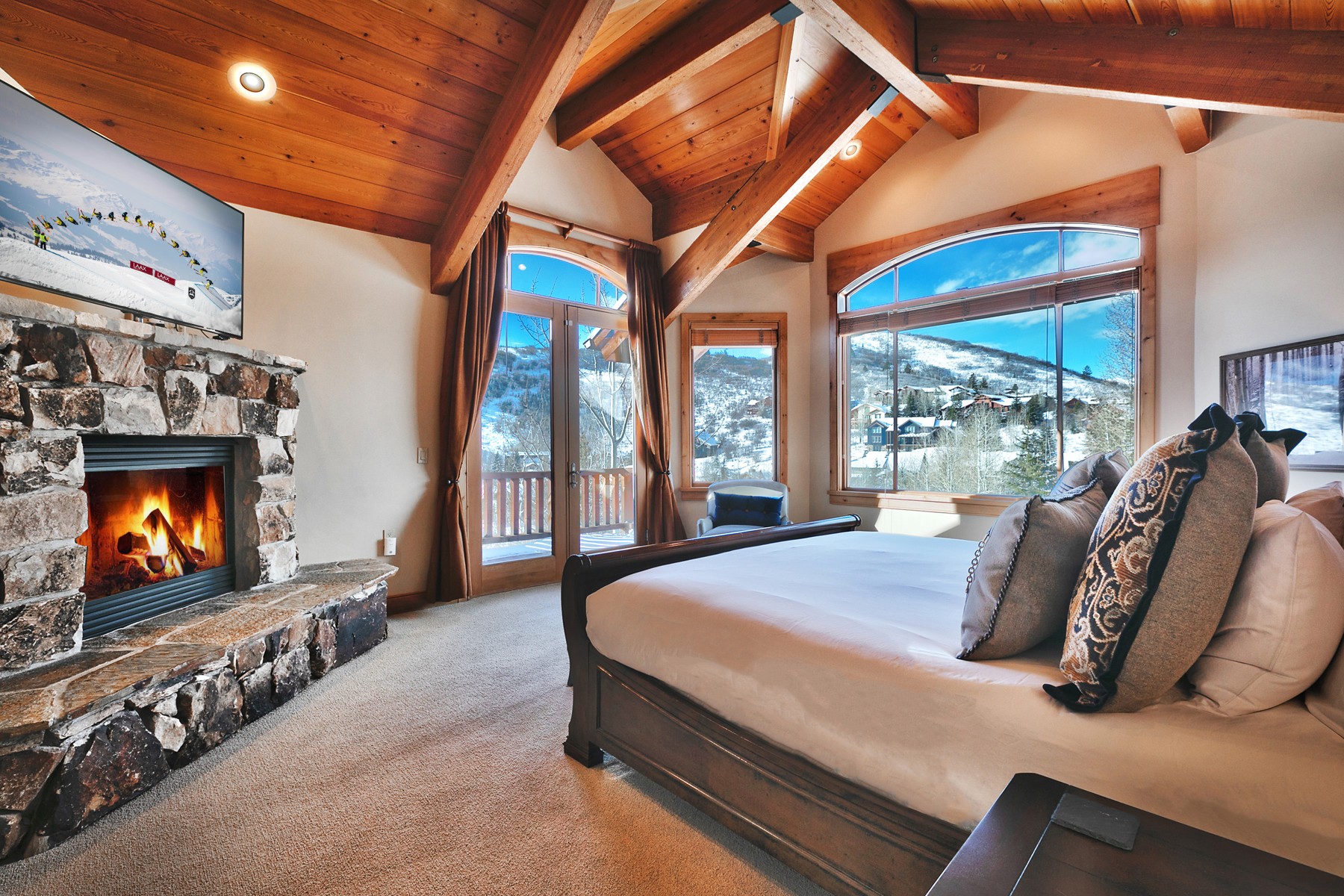 Cozy Bedrooms with Fireplaces and Mountain Views